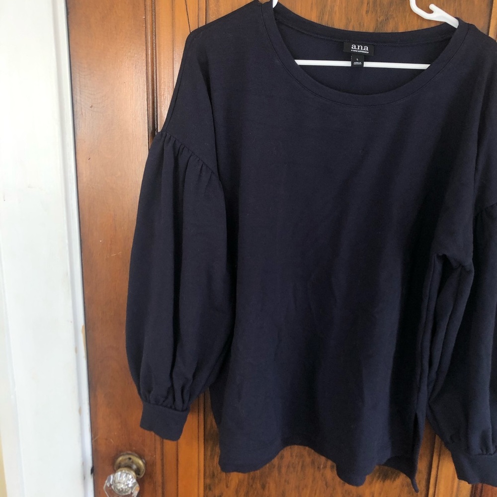 Navy Balloon Sleeve Top - Picture 3 of 6